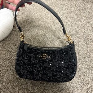 Coach Black Sequin Shoulder Bag with Gold Hardware